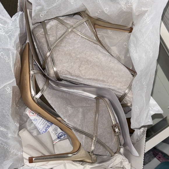 Brand New Calvin Klein Metallic Gold Heeled Sandals - Picture 6 of 8